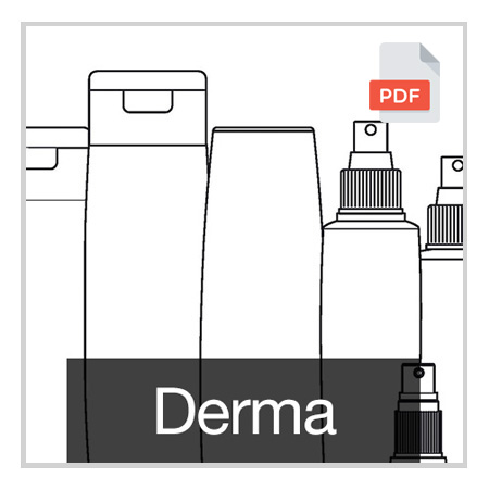 Derma: 18 ml, 160 ml, 200 ml, 250 ml, 300 ml, Potes Derma: 50 g, 100 g, 200 g