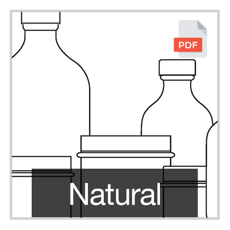 Natural: 50 ml, 175 ml, 300 ml, 750 ml, Pote Natural: 50 g, 60 g, 100 g, 250 g